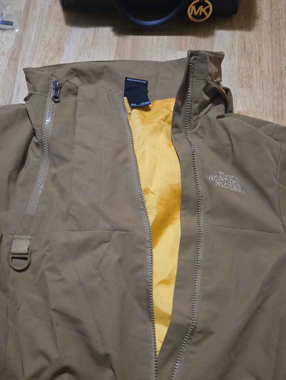 The North Face Men's Tan Raincoat with Yellow Lining
